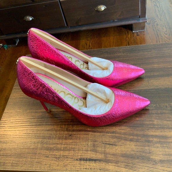 Sam Edelman Metallic Hot Pink Pointed-Toe Pumps - Picture 3 of 8